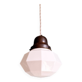 Art Deco pendant light in faceted white opaline, 1920
