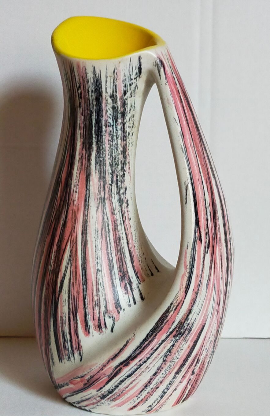 Free-form ceramic vase by R. Dupanier with abstract decoration from the 50s