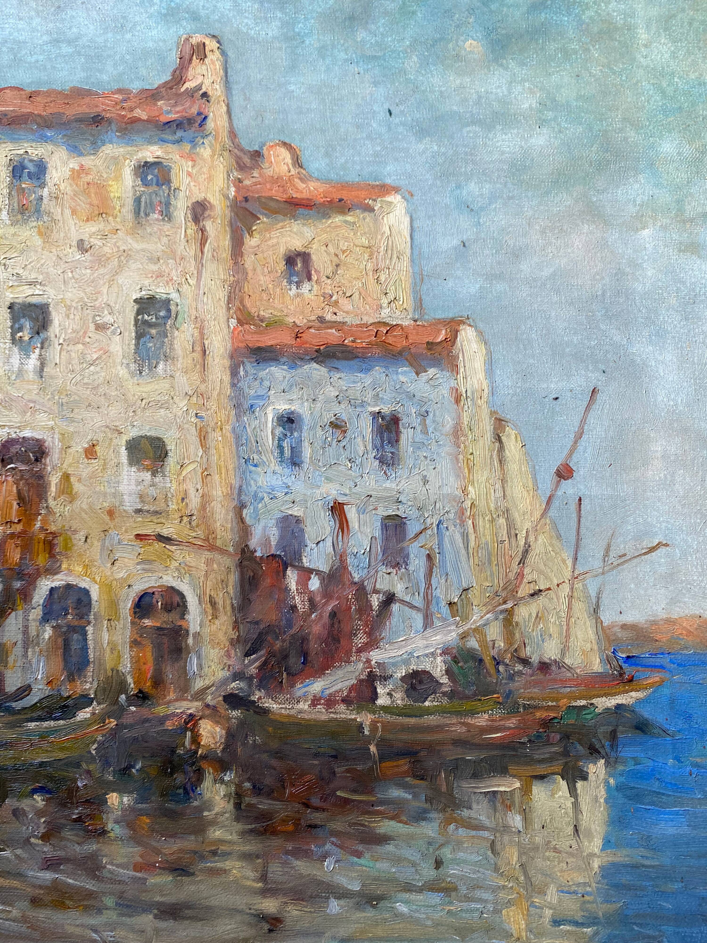 Table "Landscape of boats" Italy HST signed Alfred Tardieu (XIX-XX)