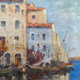 Table "Landscape of boats" Italy HST signed Alfred Tardieu (XIX-XX)