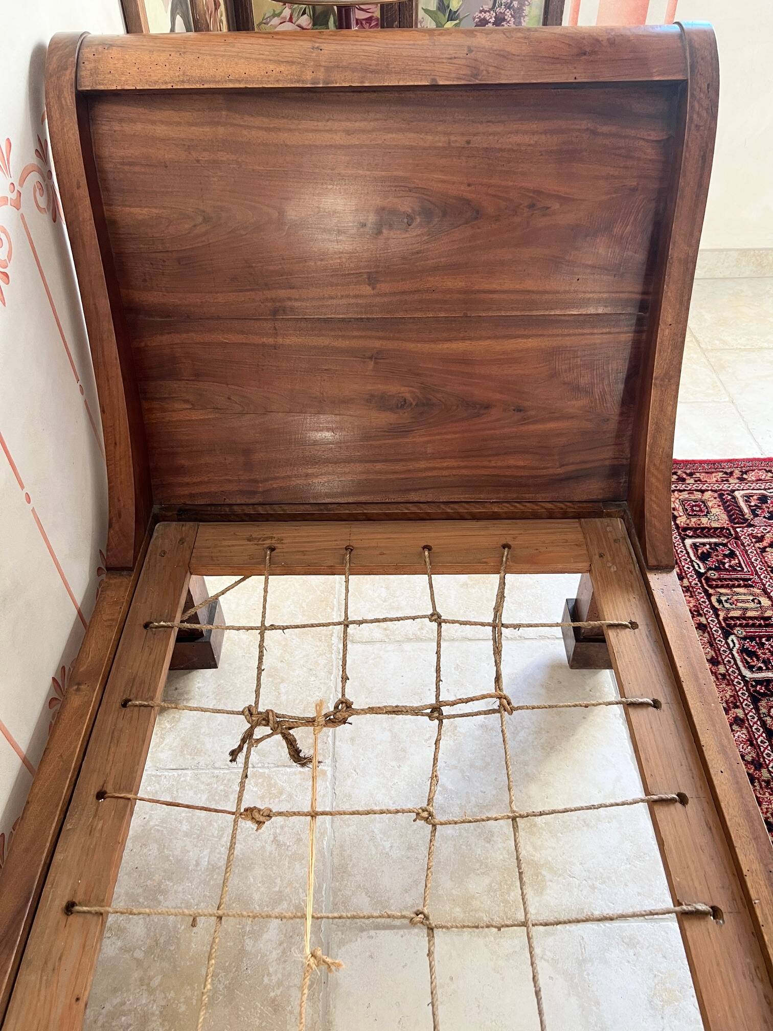 Empire style daybed (19th century) + new mattress (sleeping area 180x73cm), walnut chaise longue