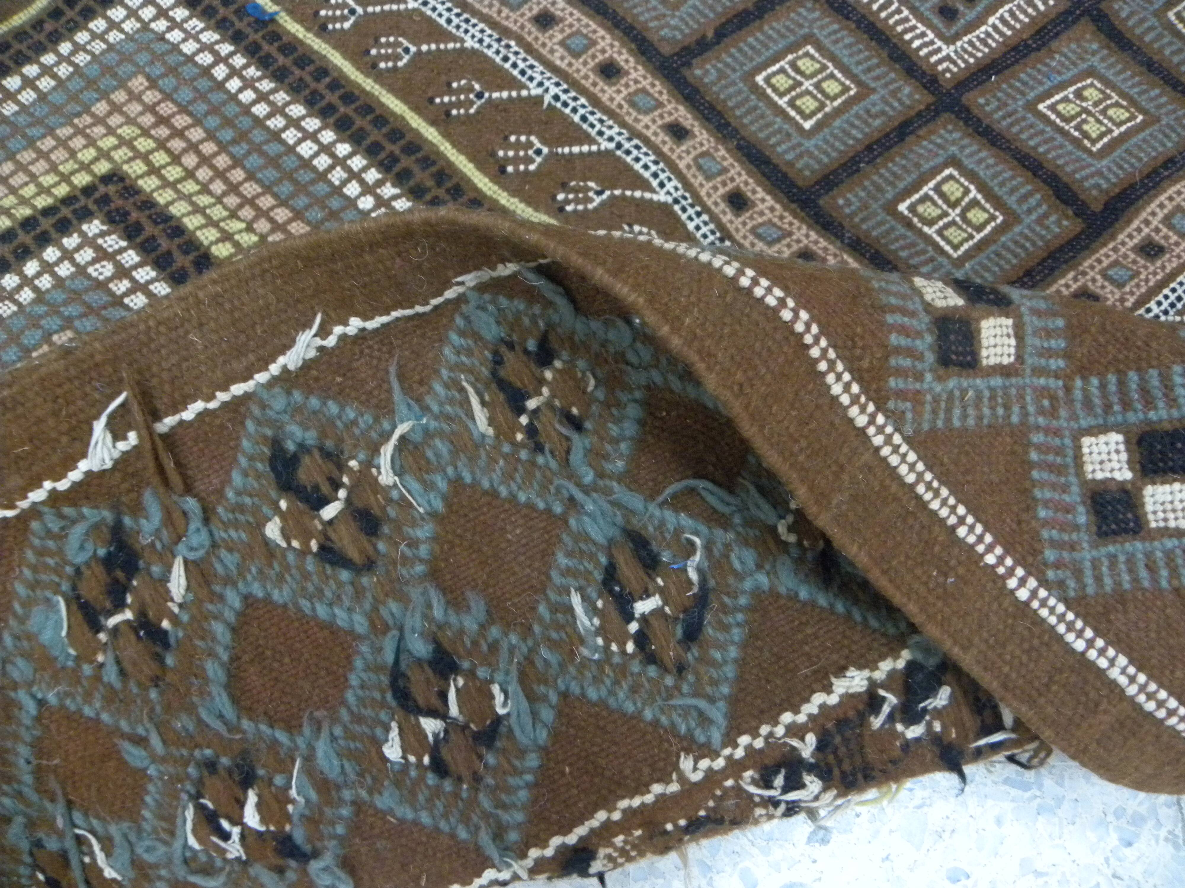 Vintage Berber Wool Carpet Hand-Knotted Antique Tunisian Brown