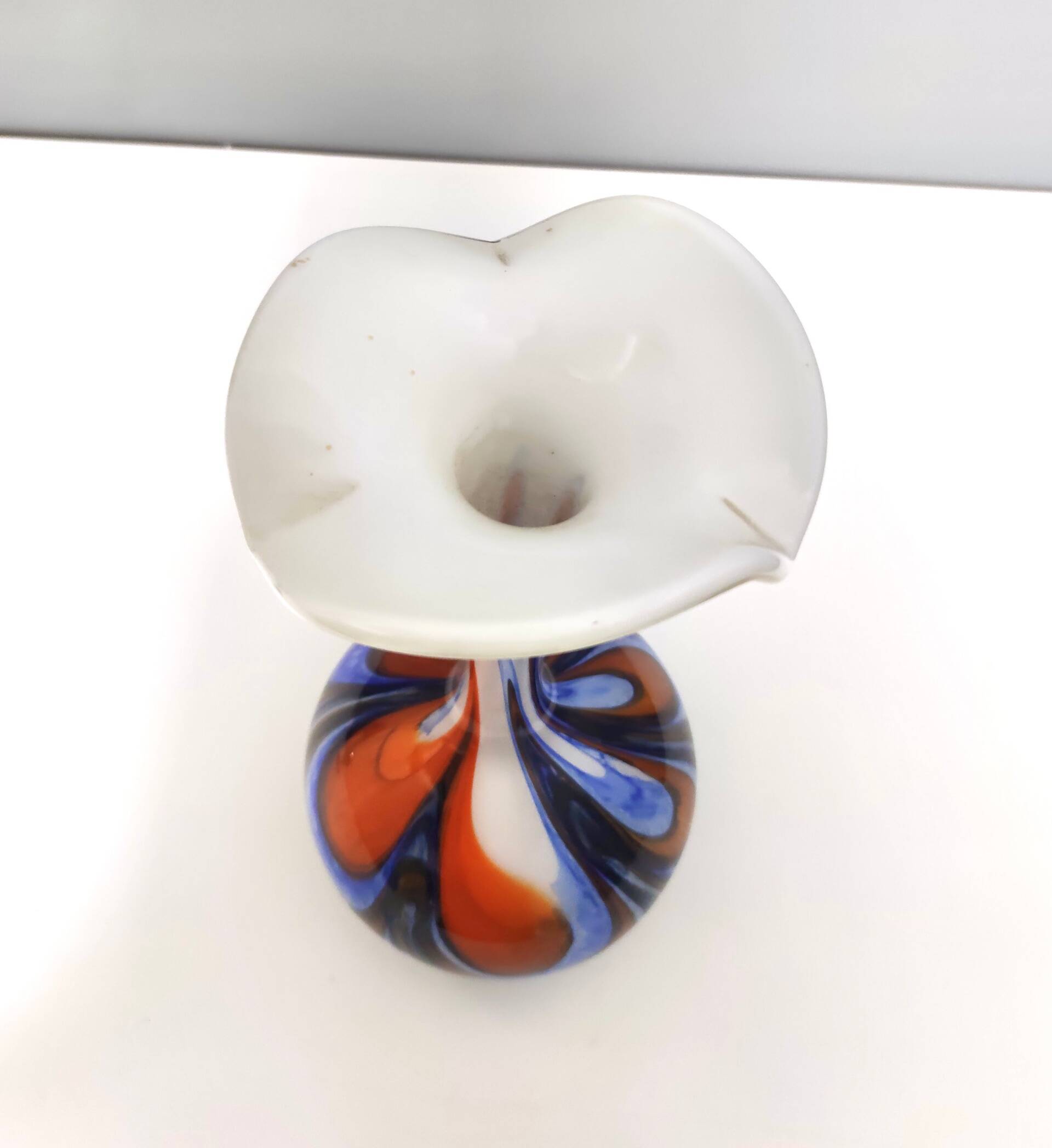 Large Orange, White and Blue Glass Vase by Opaline Florence, Italy