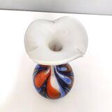 Grand vase en verre orange, blanc et bleu par Opaline Florence, Italie