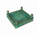 Table basse carre bajot patine verte et piece d'origine vieux teck