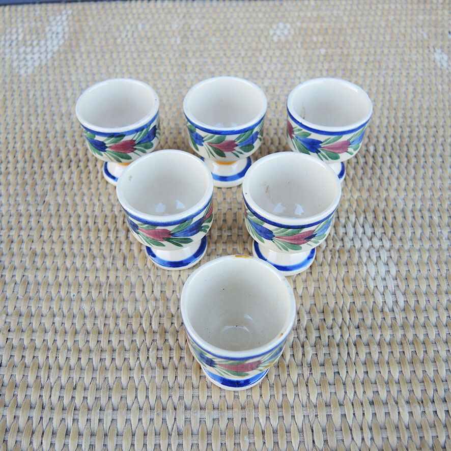6 antique egg cups in Quimper ceramic