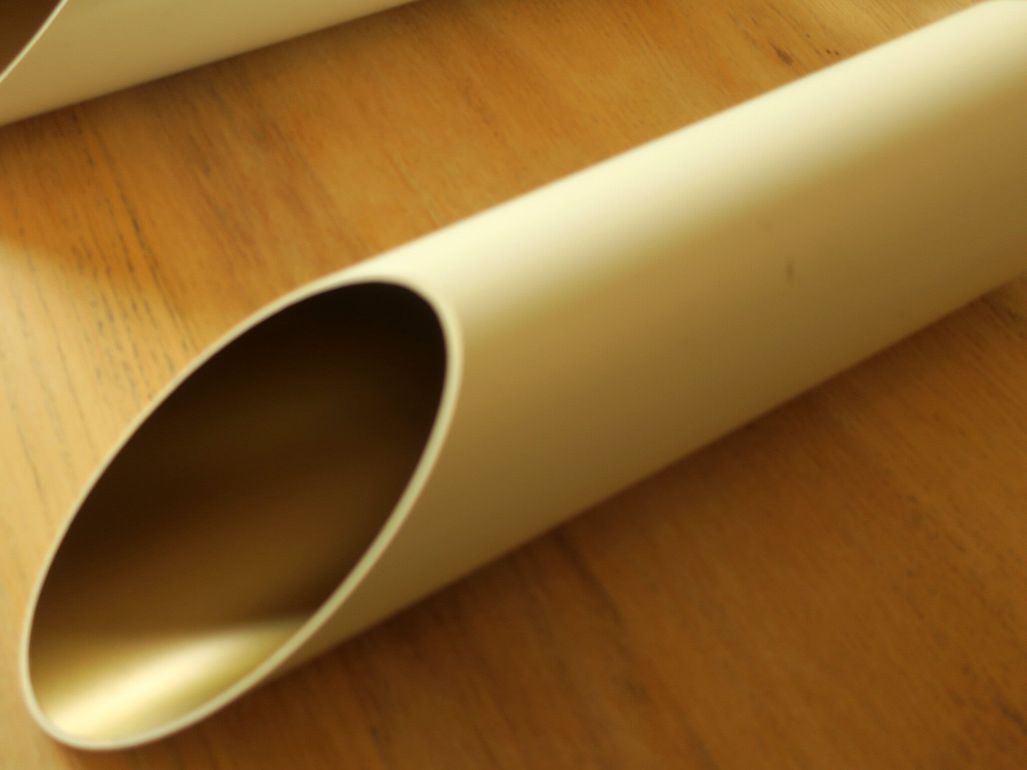 Set of 5 large cylindrical white and gold cinema pendants 1970s