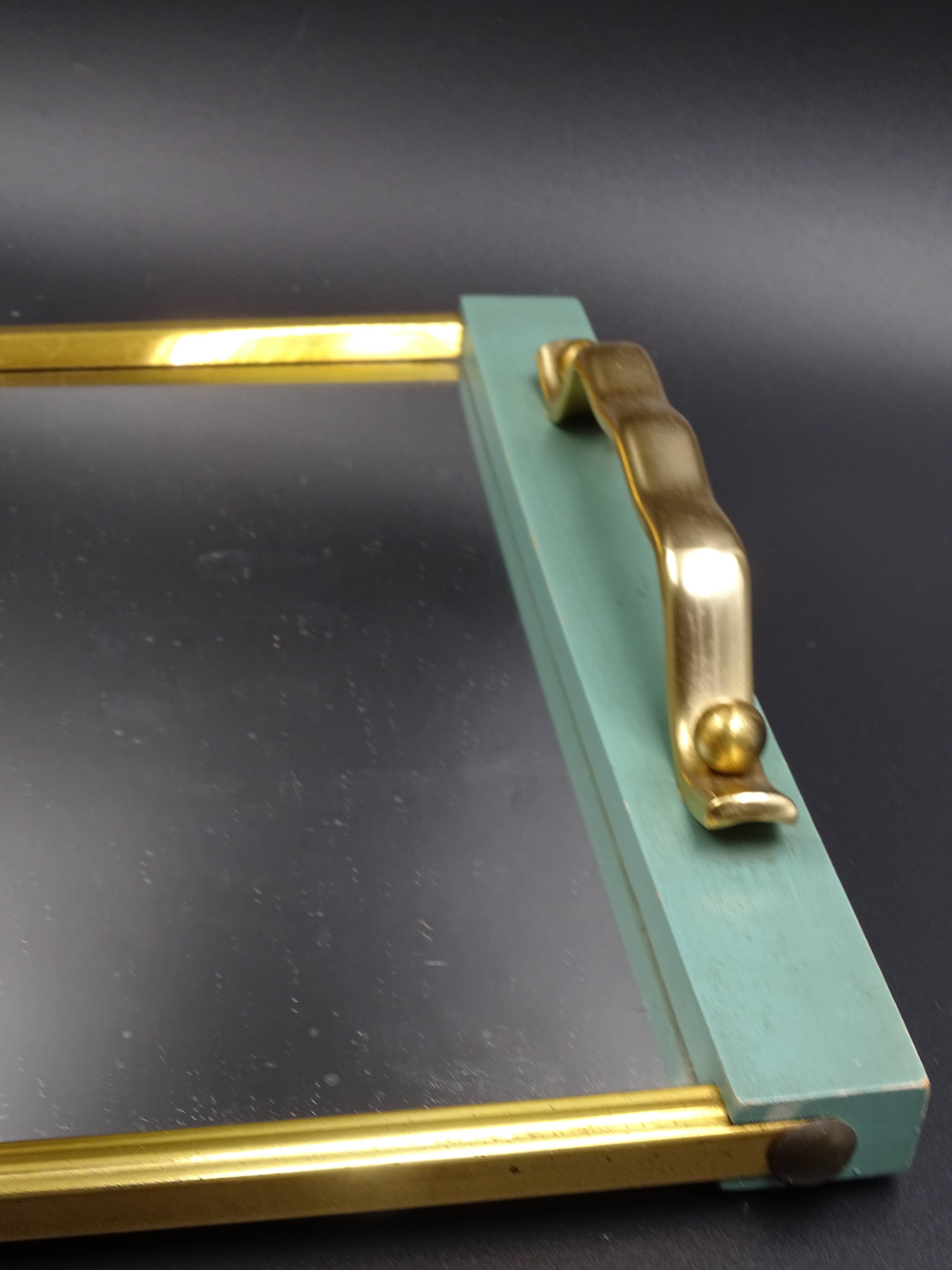 Small wooden metal top and mirror around 1950