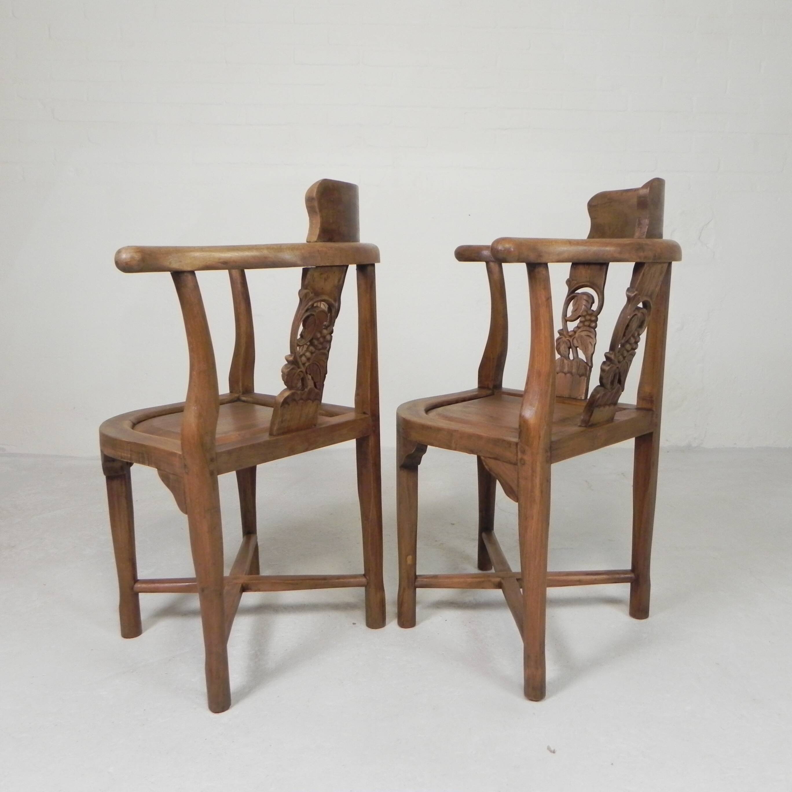 Set of 2 teak corner chairs, 1980s