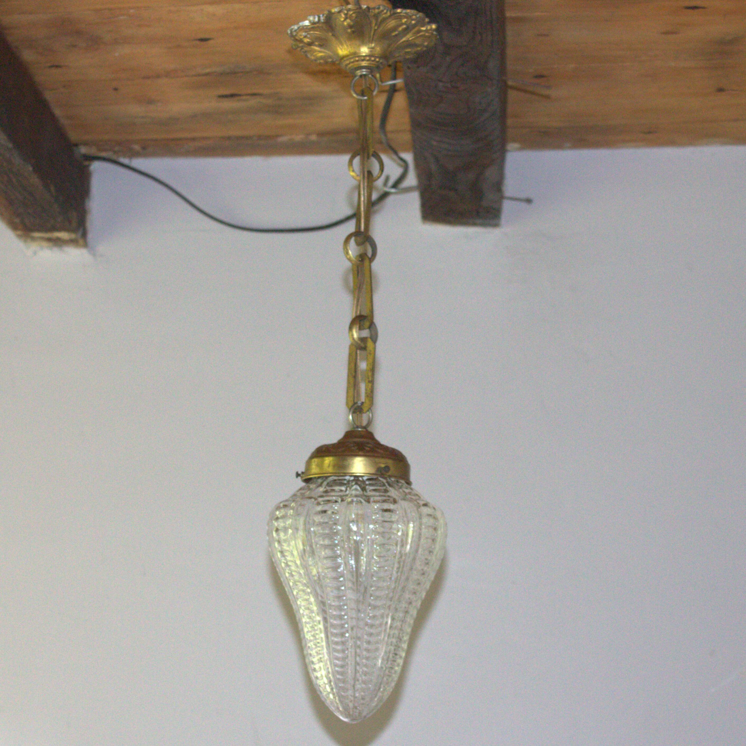 Antique Victorian pendant lamp bobeche glass copper chain suspension