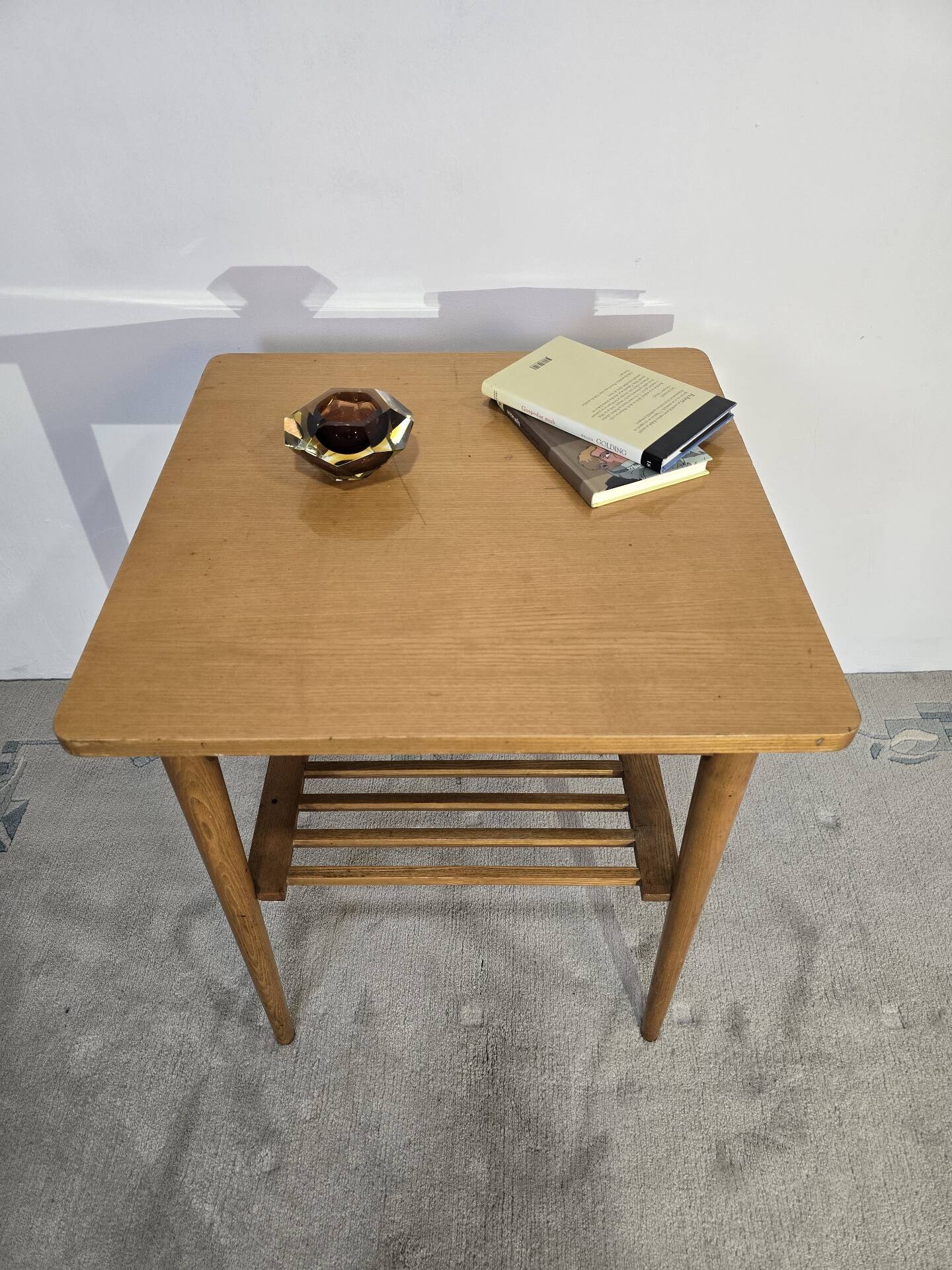 70s Hardwood Coffee Table with Slatted Shelf