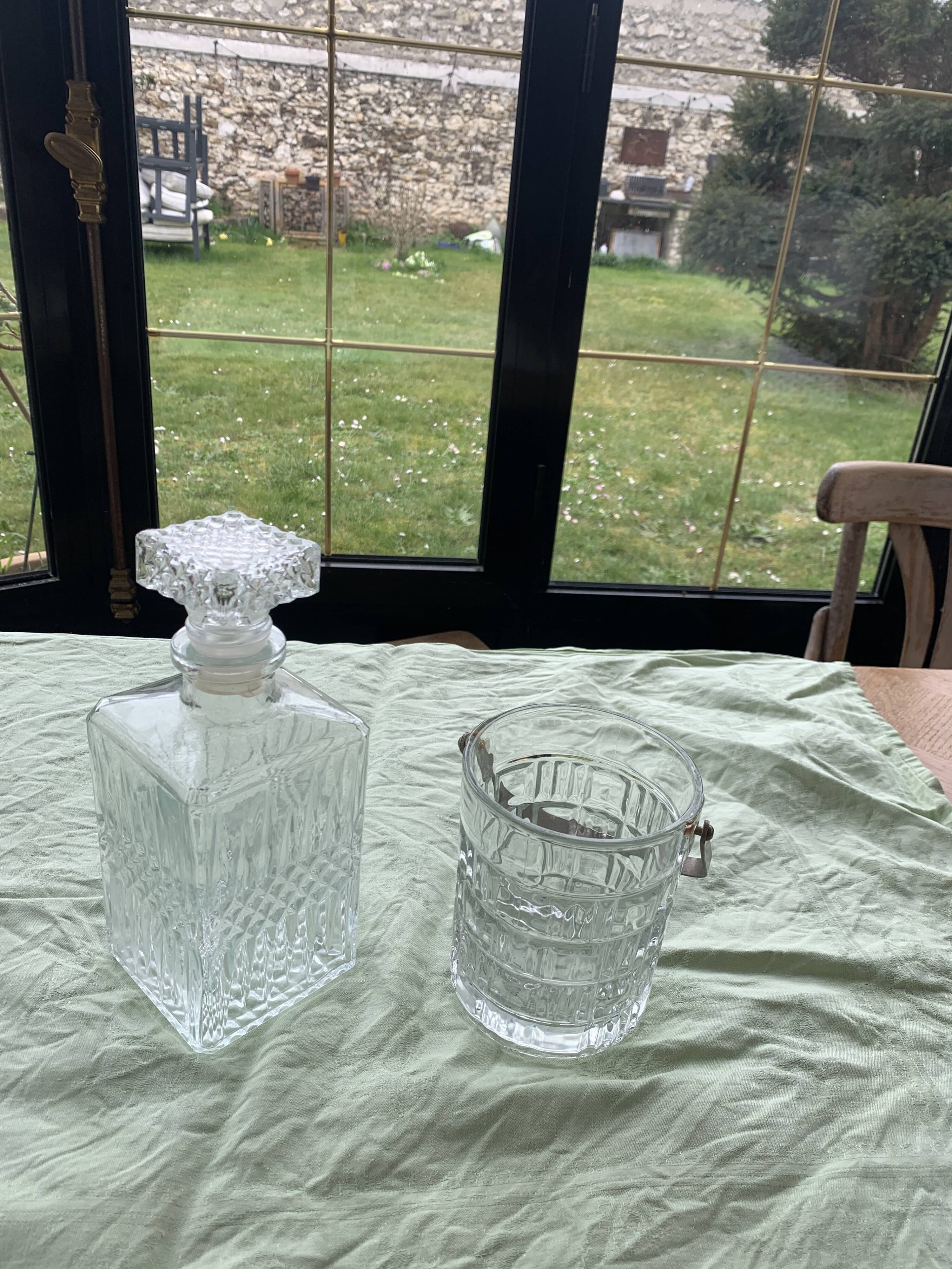 Vintage whiskey decanter and ice bucket