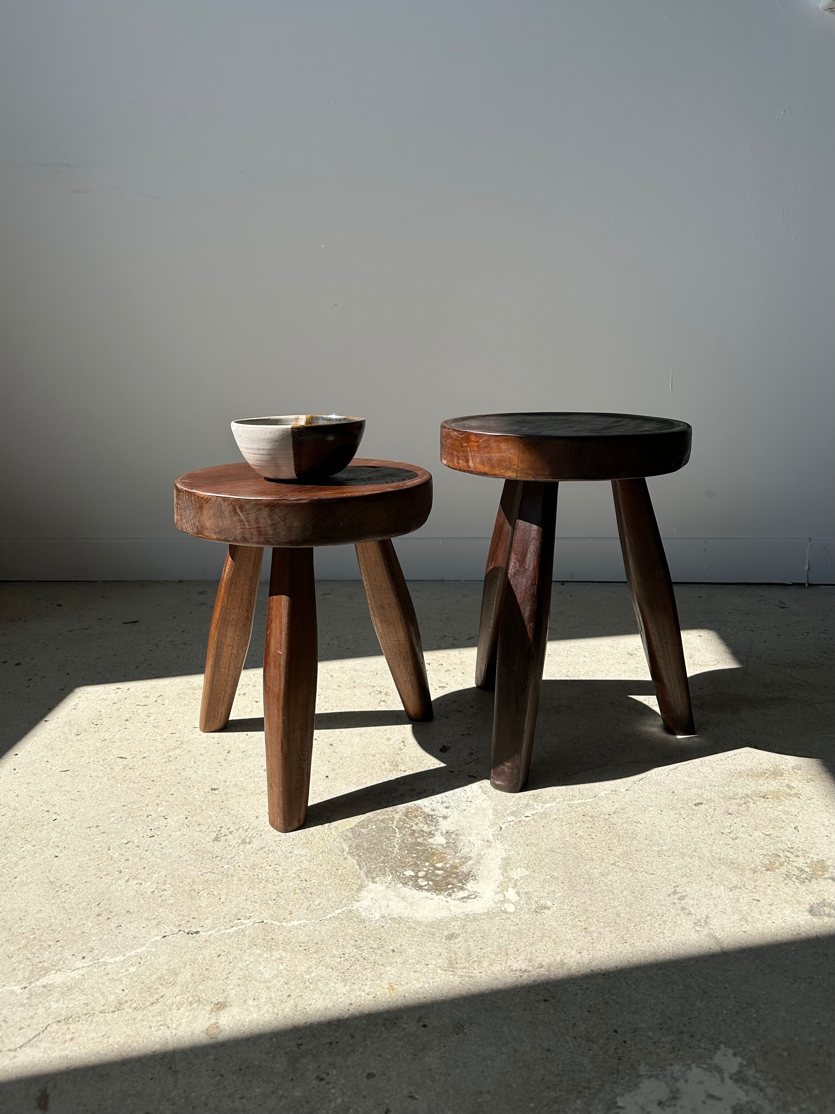 Brown solid wood stool flat circular seat
