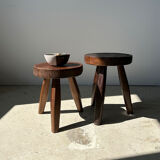 Brown solid wood stool flat circular seat