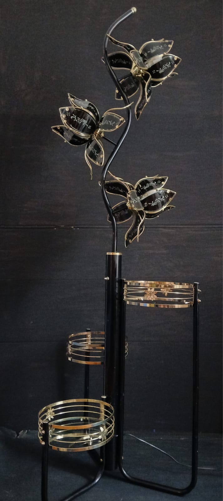 Vintage Hollywood Regency Floor Lamp Lotus Flowers