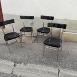 Set of 4 vintage chairs chrome and black wood