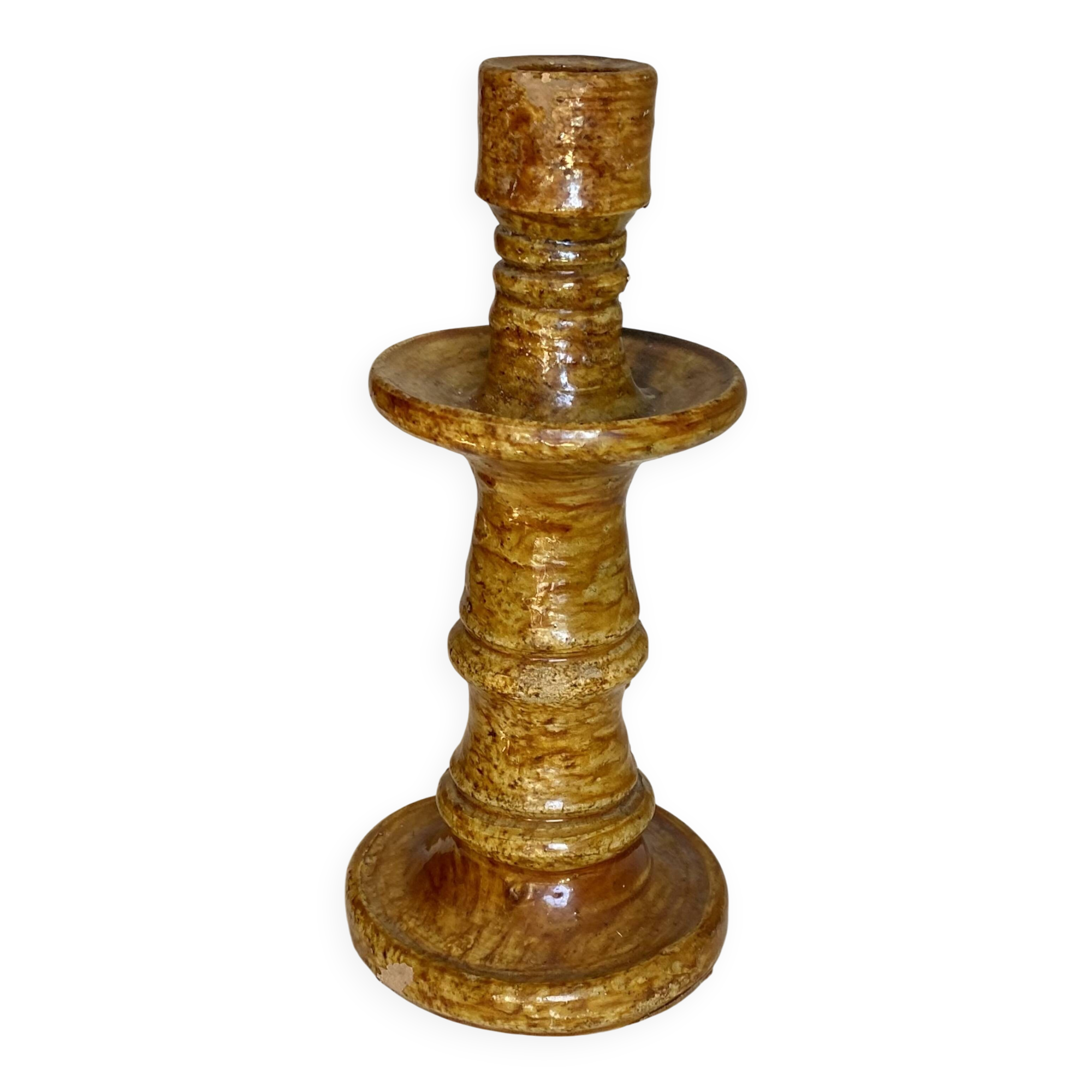 Tamegroute candle holder, Moroccan pottery, yellow ochre