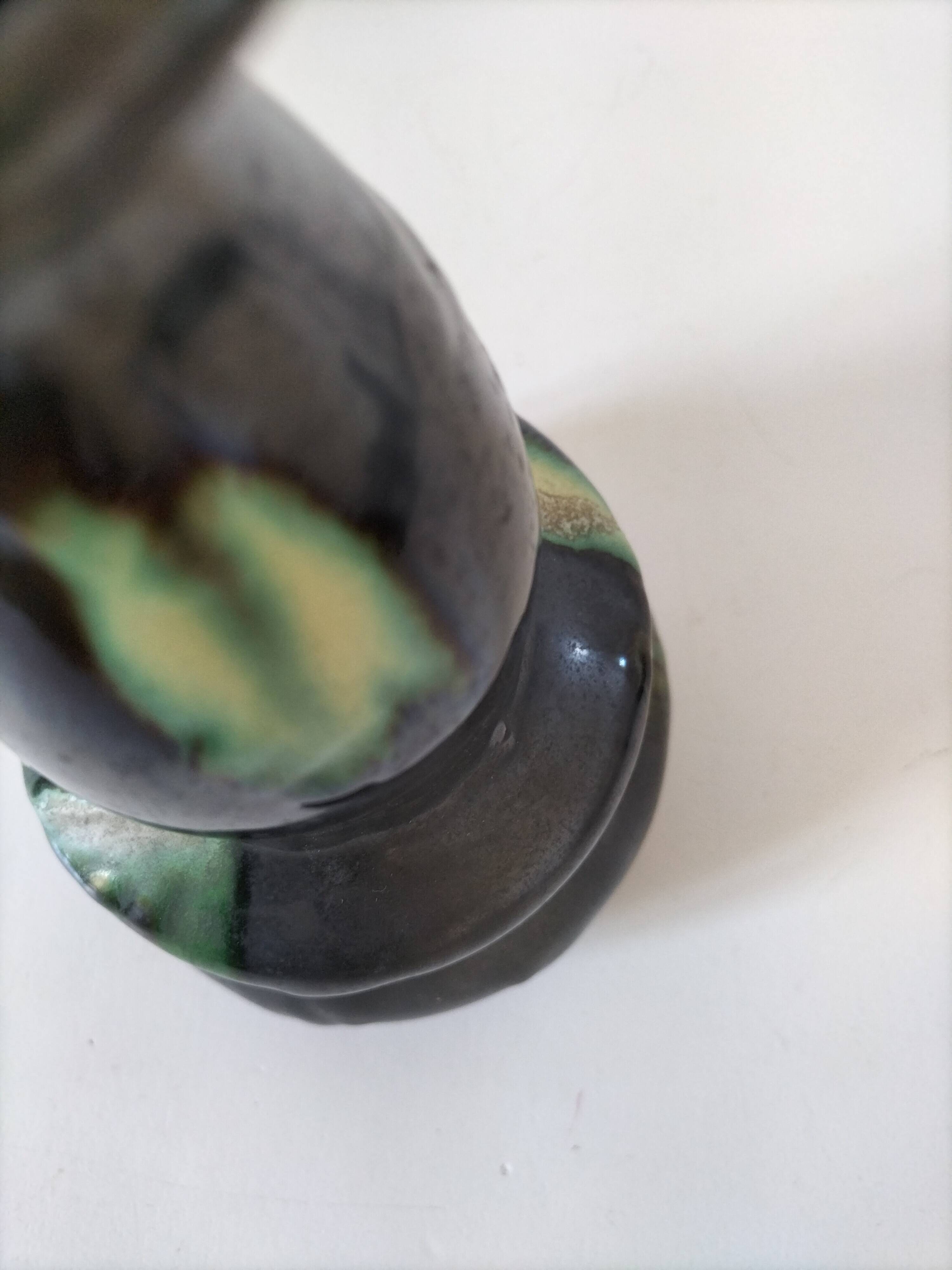 Thulin vase Belgium flamed green black enamel