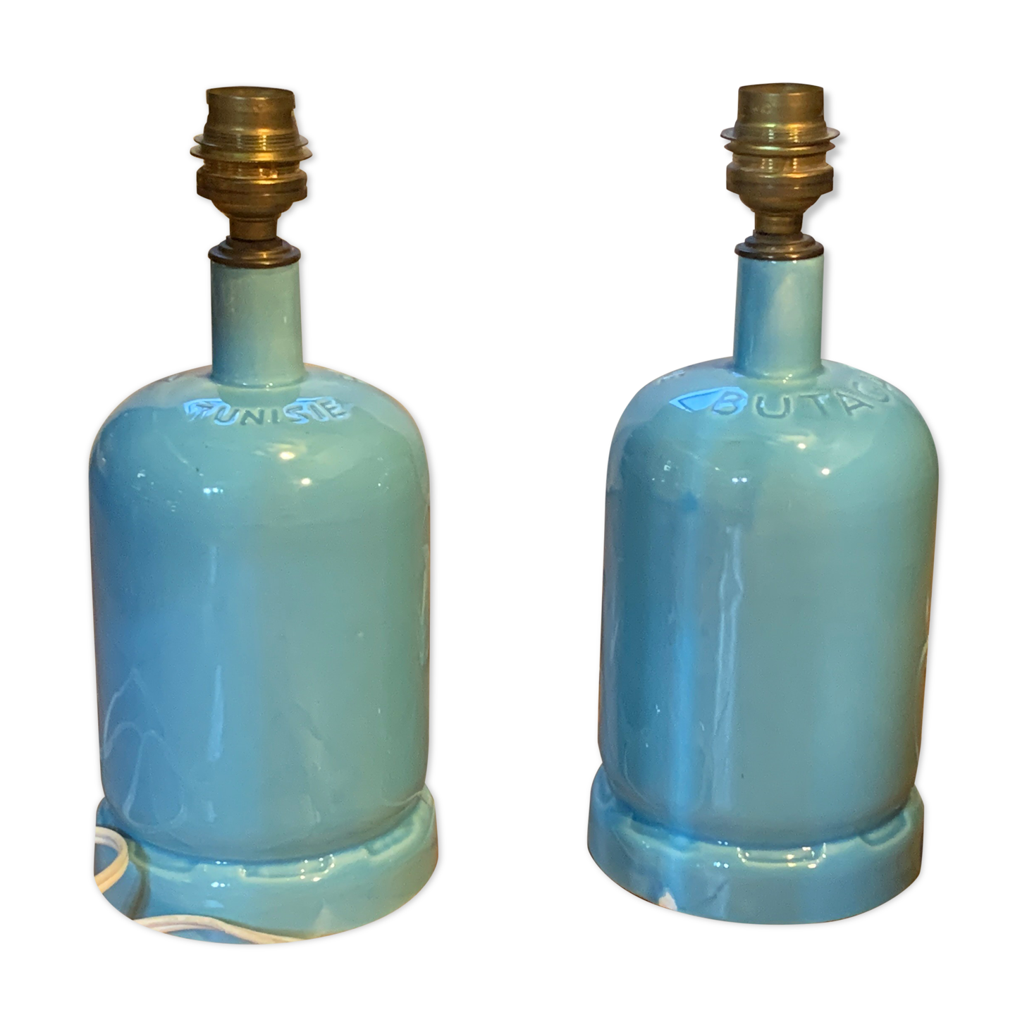 Pair of lamp bases, old ceramic gas bottle