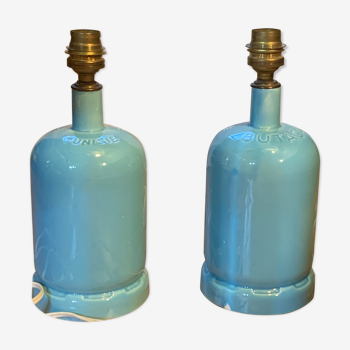 Pair of lamp feet, old ceramic gas bottle