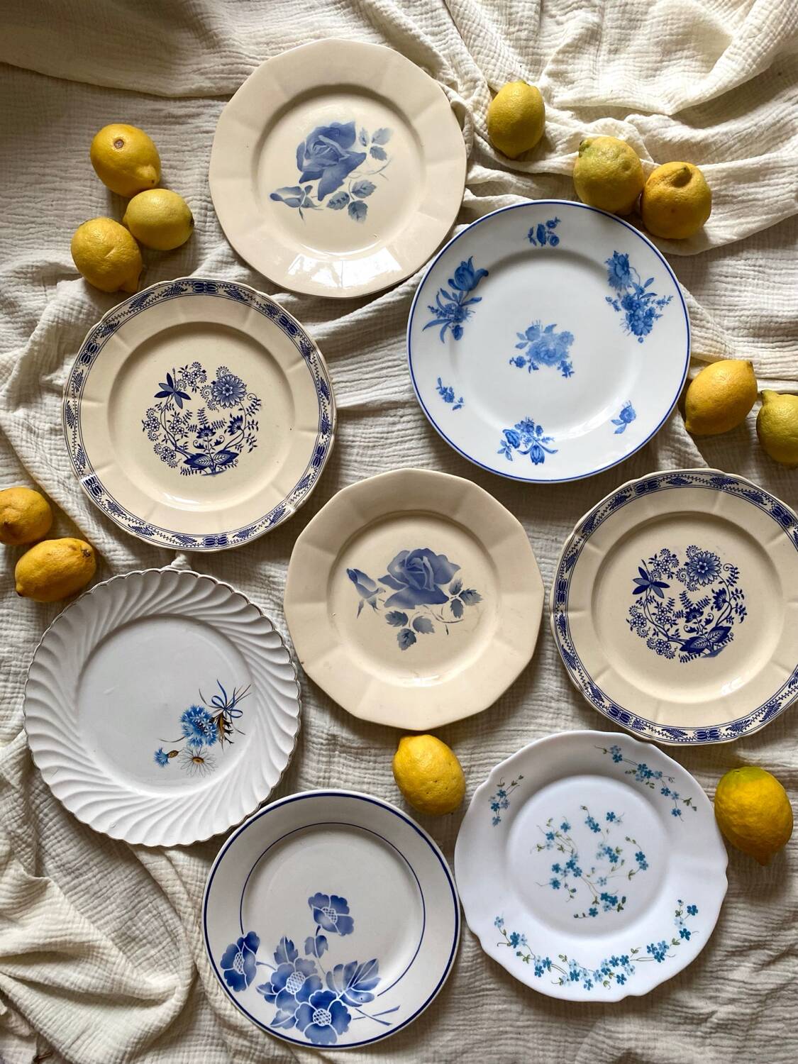 8 assiettes anciennes dépareillées en faïence