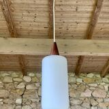 Scandinavian Pendant Lamp in Teak and Opaline, Circa 60´s