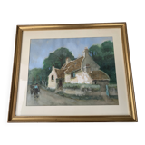 Rare Watercolor Louis Coquat rural landscape