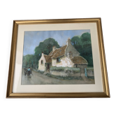 Rare Watercolor Louis Coquat rural landscape