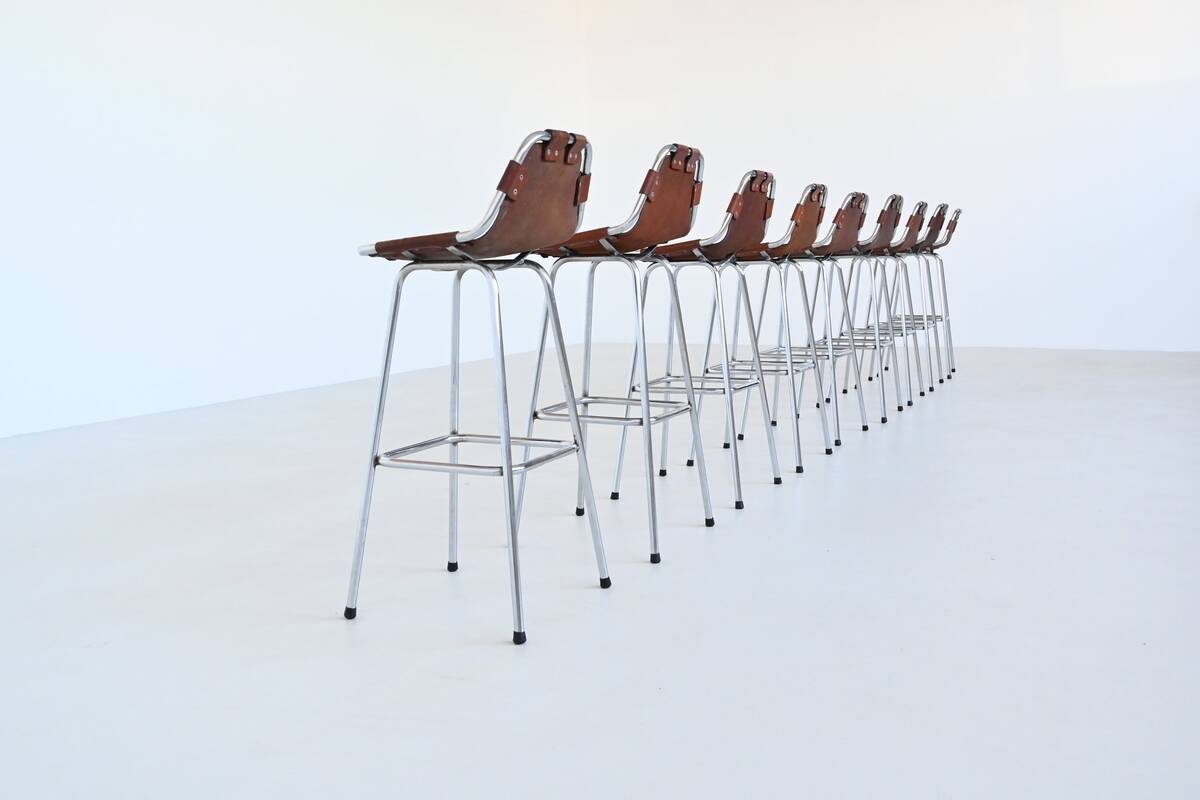 Charlotte Perriand bar stools in leather Les Arcs Ski Resort France 1960