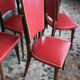 Lot de 8 chaises vintage bois et skai rouge