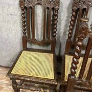 Set of 4 Renaissance style hunting lodge chairs in carved oak