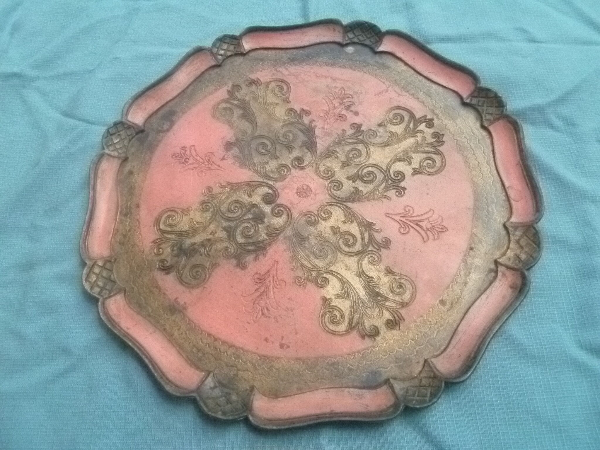 Florentine tray in painted wood, vintage