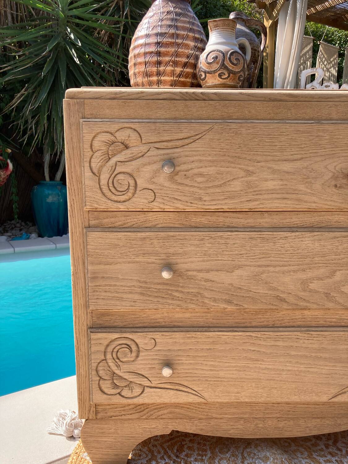 ART DÉCO chest of drawers in raw oak with beautiful mouldings