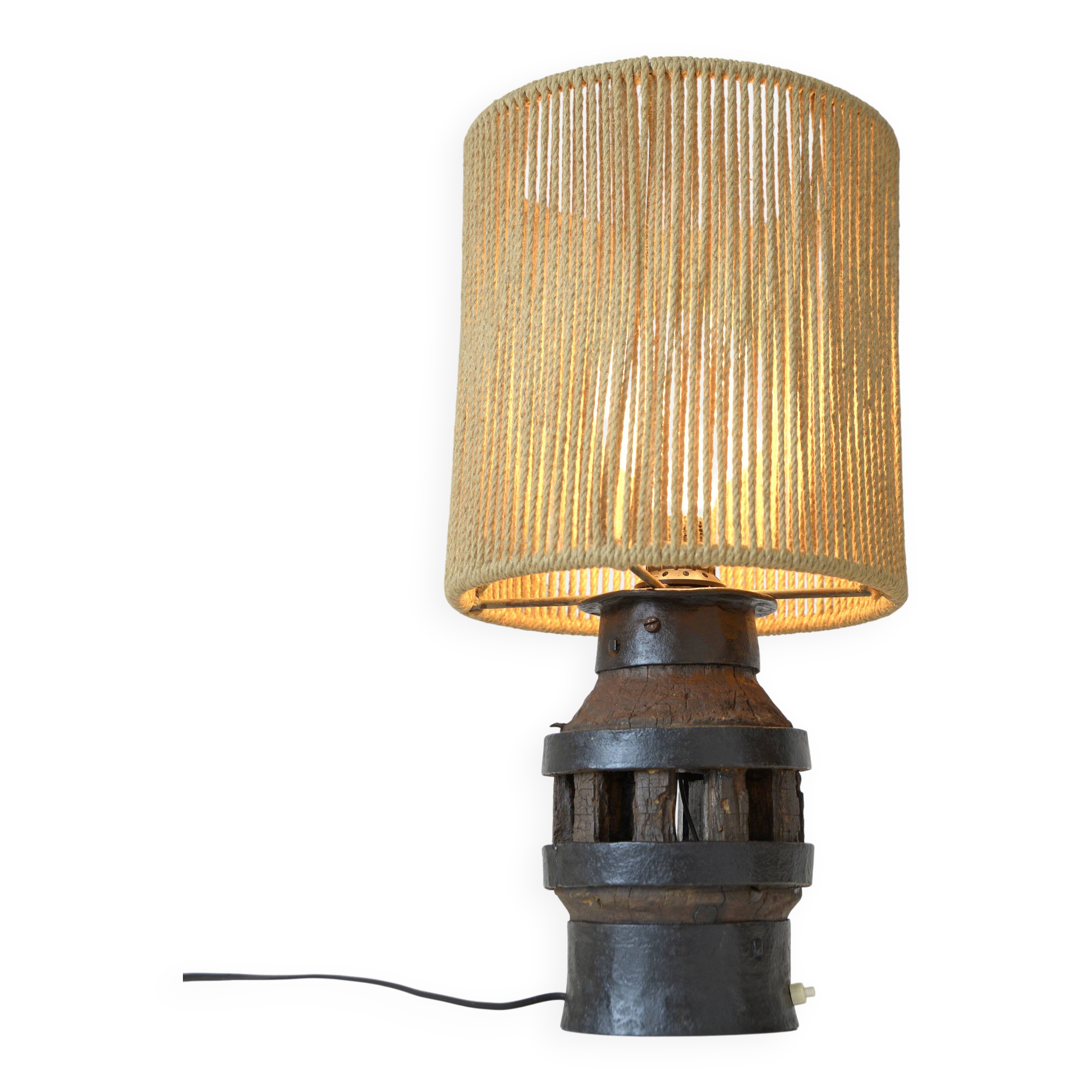 Vintage Floor Lamp Rustic Handmade Farmhouse Wood Wagon Wheel Light