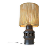Lampadaire vintage rustique fait à la main en bois de ferme avec roue de chariot