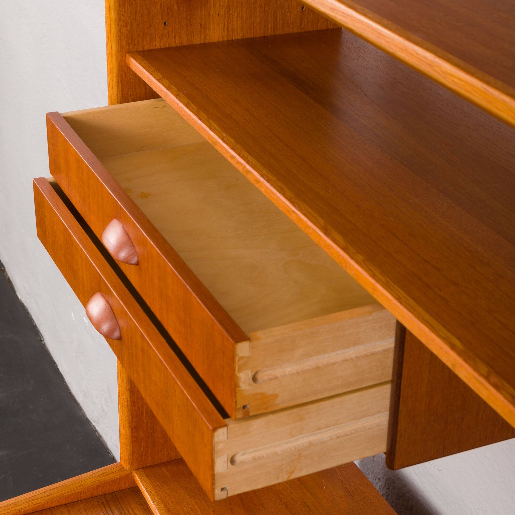 Danish vintage teak bookcase with a hidden desk, 1960s