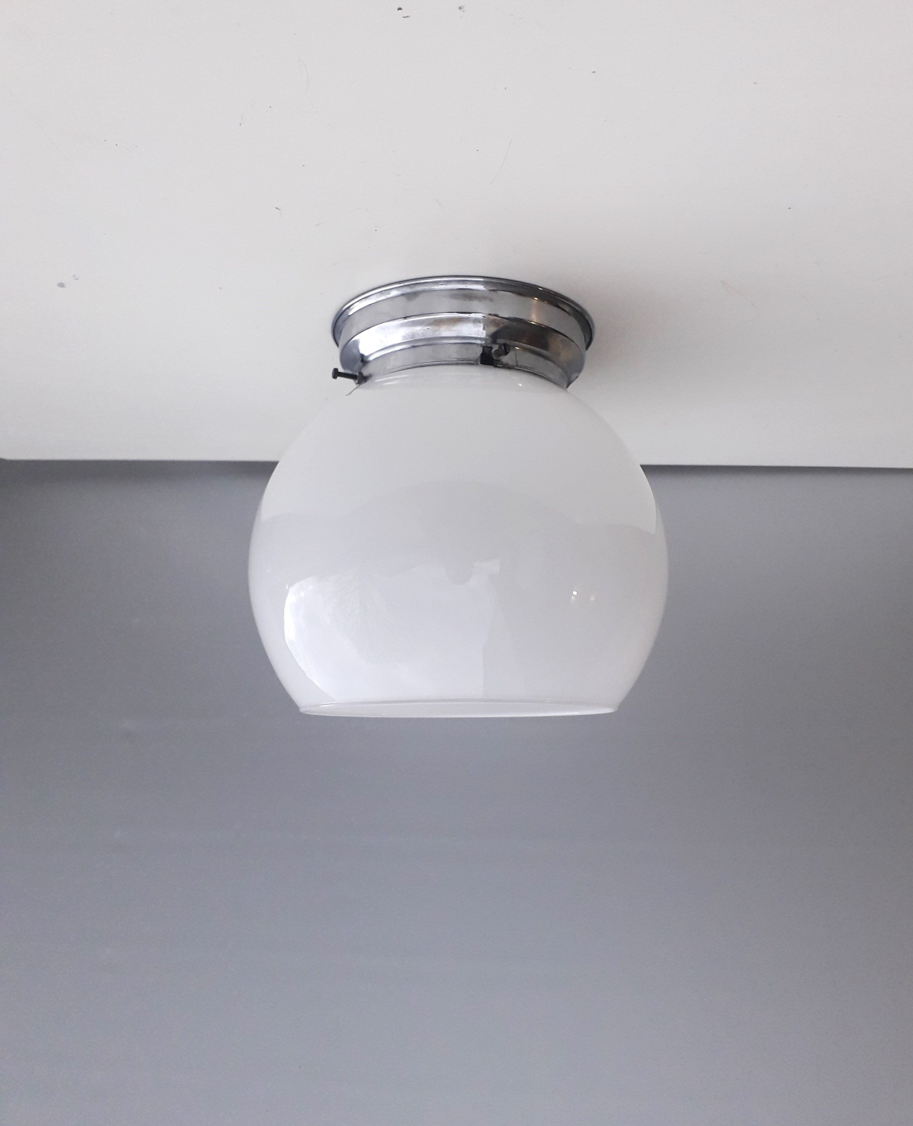Former bistro ceiling lamp - Half-spherical globe in white opaline - 1950