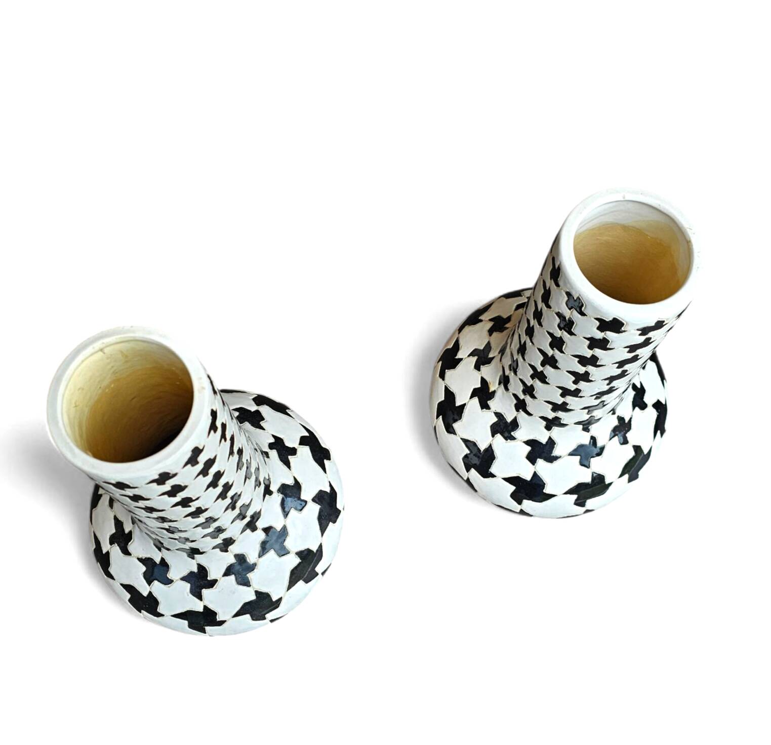 2 x ceramic / Pied de Poule vases / 1980s