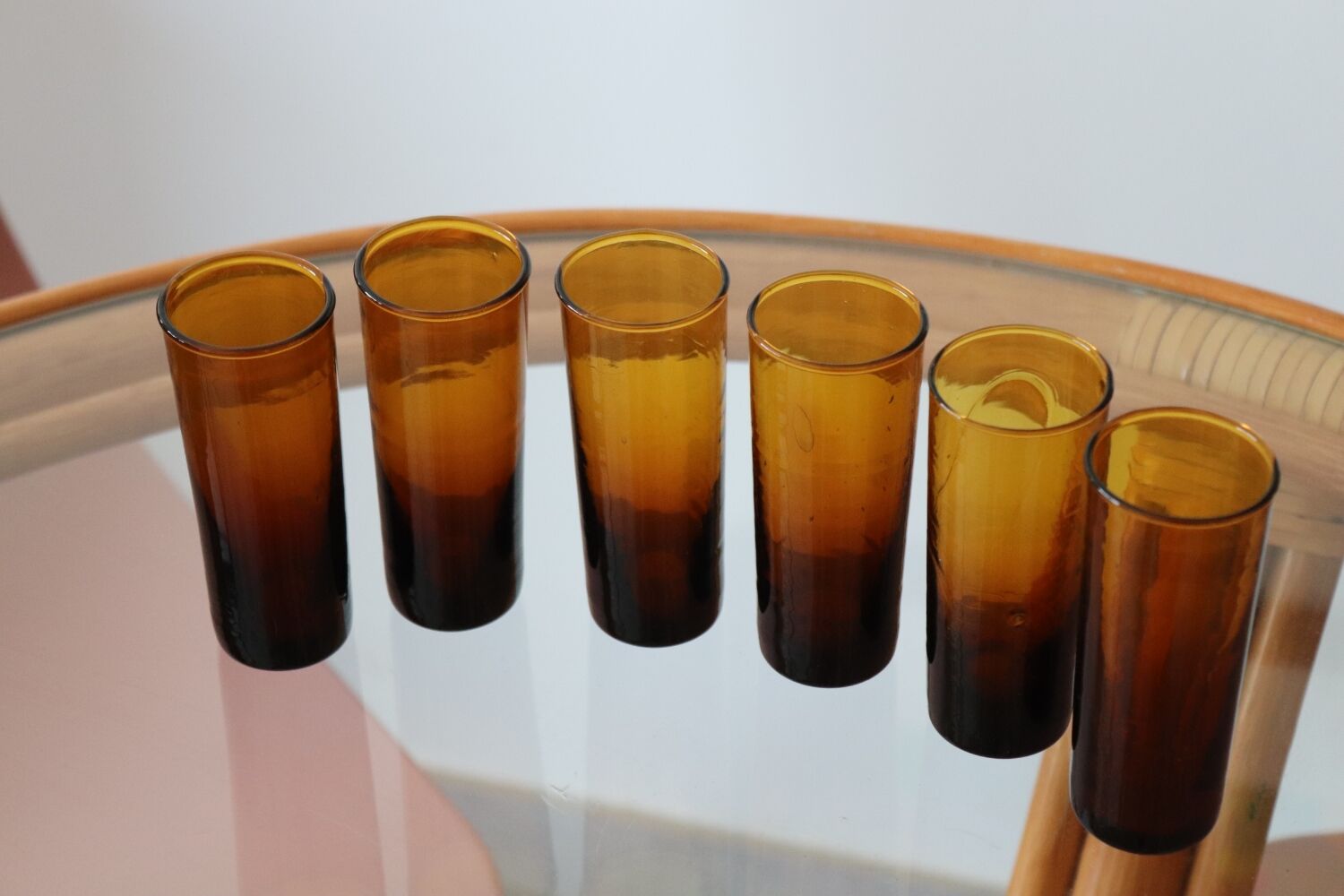 6 vintage amber shot glasses
