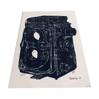 Linocut A4 "Rolleiflex"