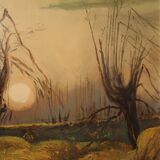 Italian signed painting landscape in Impressionist style from 20th century