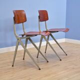 Set of 2 Dutch industrial chairs in teak/plywood by Marko, 1960s