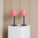 Lot de 2 lampes de table en verre rose - Lampes de chevet vintage avec abat-jour en verre cannelé - Design Space Age Italie - Années 1980