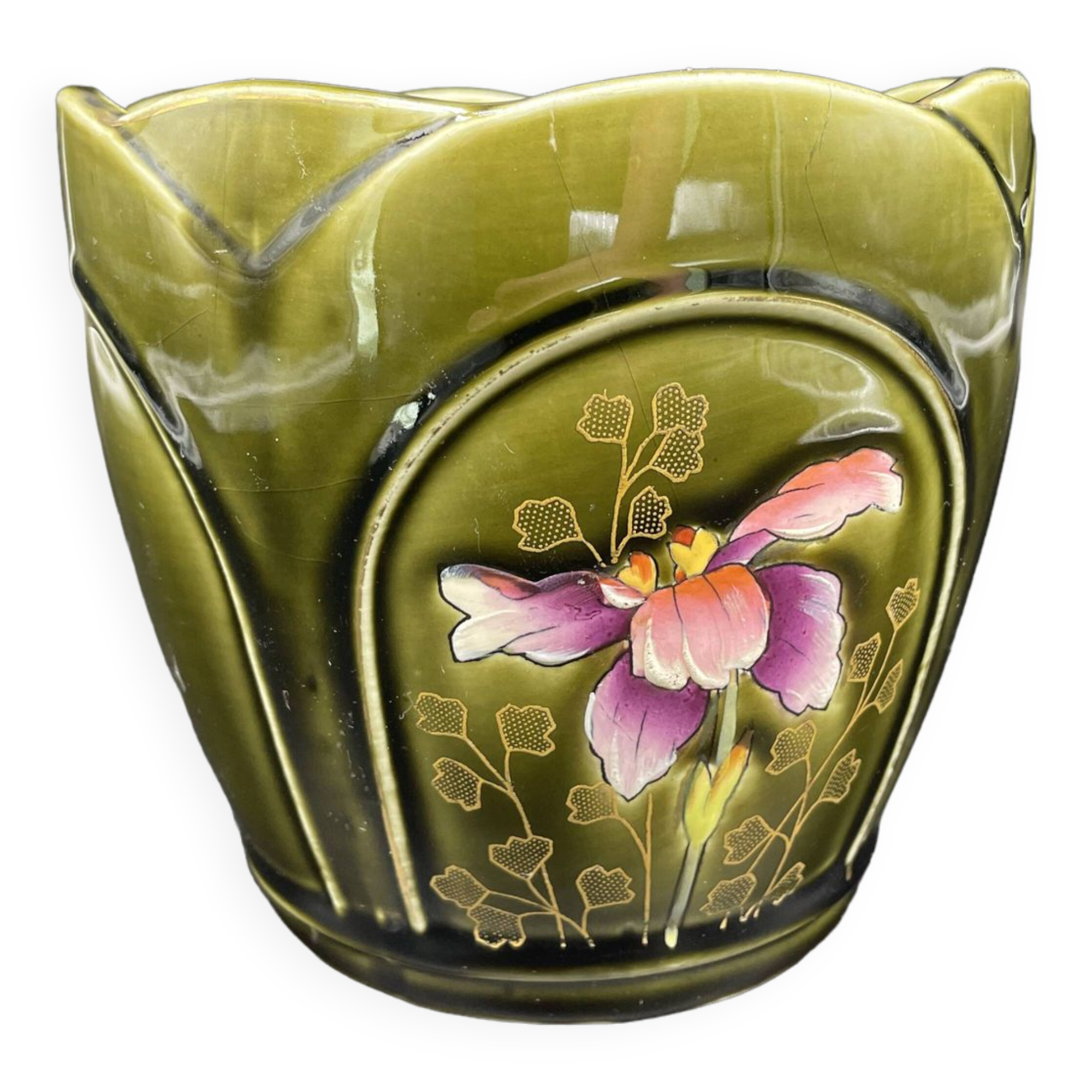 Slip planter, pair, art nouveau, de bruyn earthenware, signed, numbered, fives, lille
