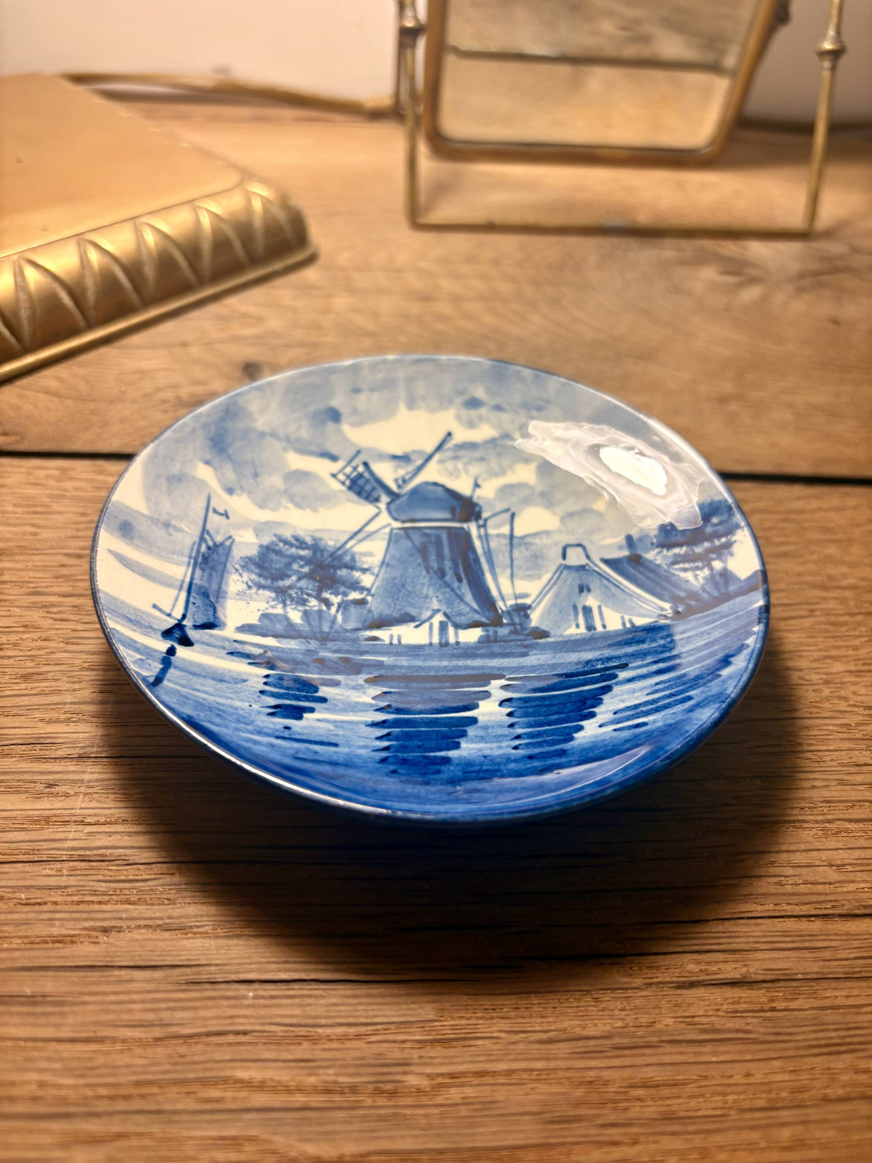 Small Delfts Holland HH II plate/dish – blue windmill design