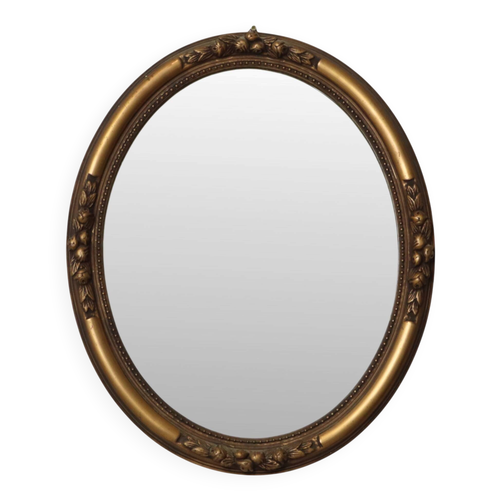 French Oval Gold Baroque-Style Mirror with Roses 58cm