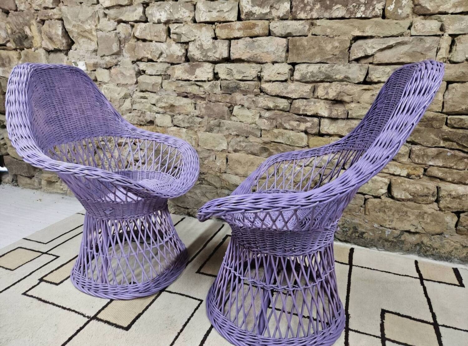 Pair of rattan and wicker armchairs, 1960s