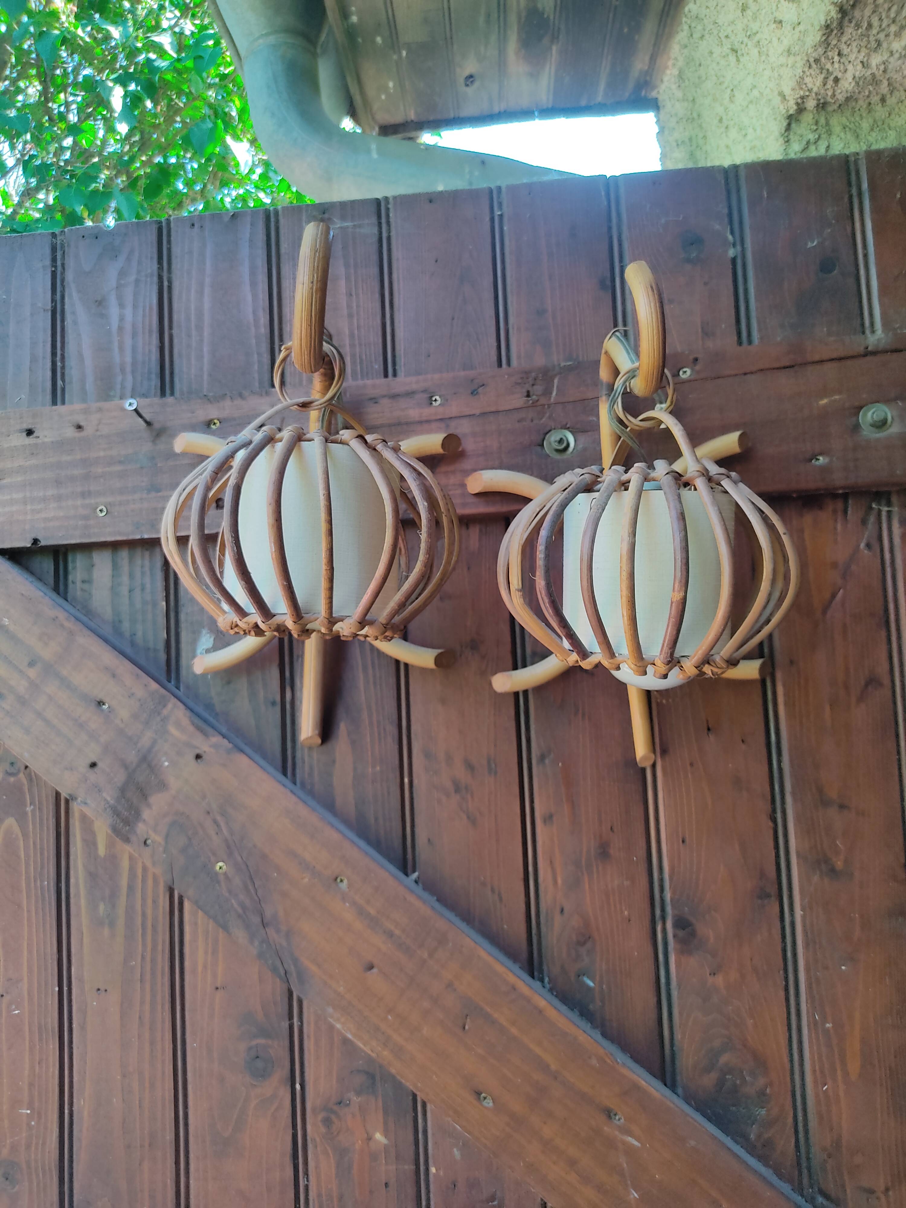 Paire d'appliques rotin vintage