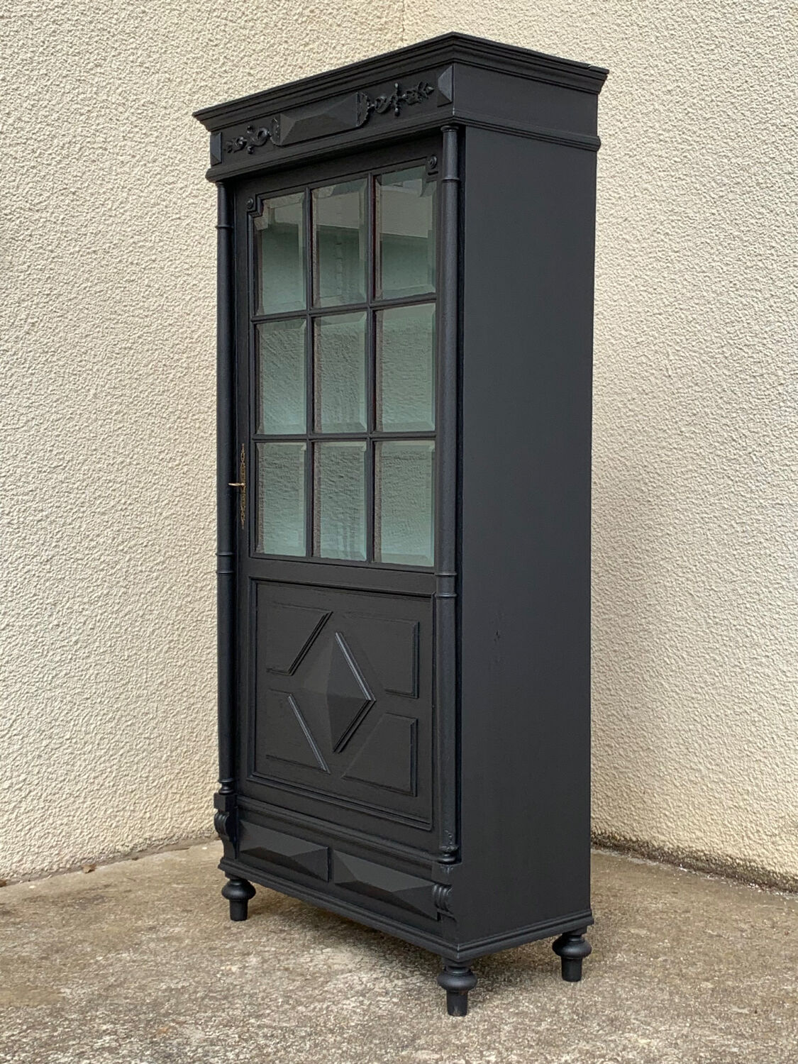 Armoire parisienne vitrée noire et vert grisé 150cm
