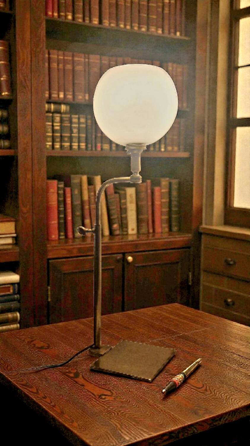 Antique brass and opaline glass lamp – Modernist piece, 1940s
